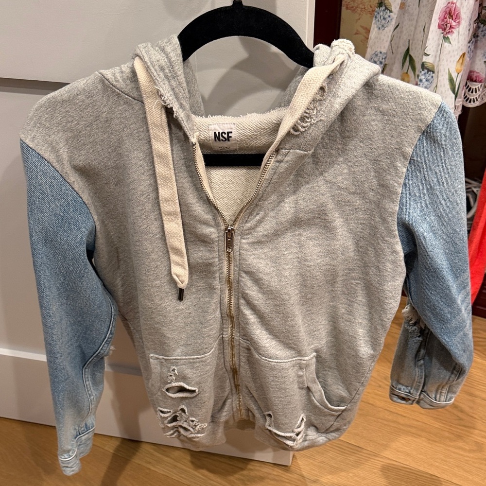 NDF denim and grey sweatshirt size small